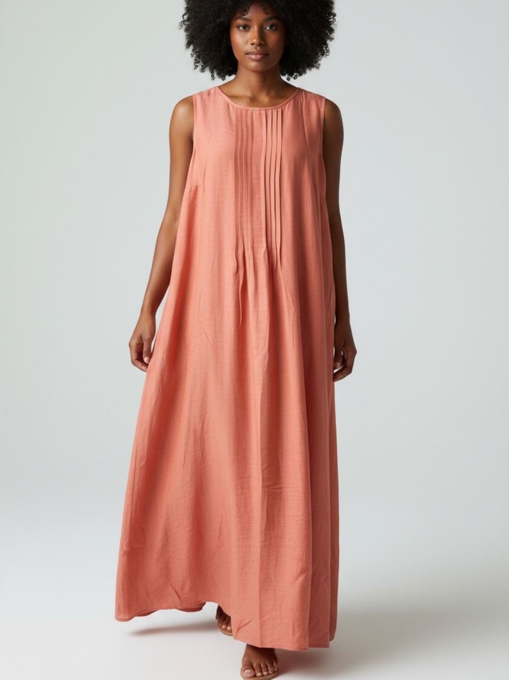 J. Jill Pintucked A-Line Maxi Dress Coral Sleeveless Size XL Resort NWT